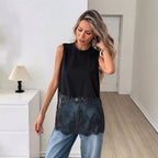 Women's Black Sleeveless Lace Tank Top