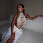 's Festival Heavy Industry Pearl Vest Multi Layer Top Chest Necklace