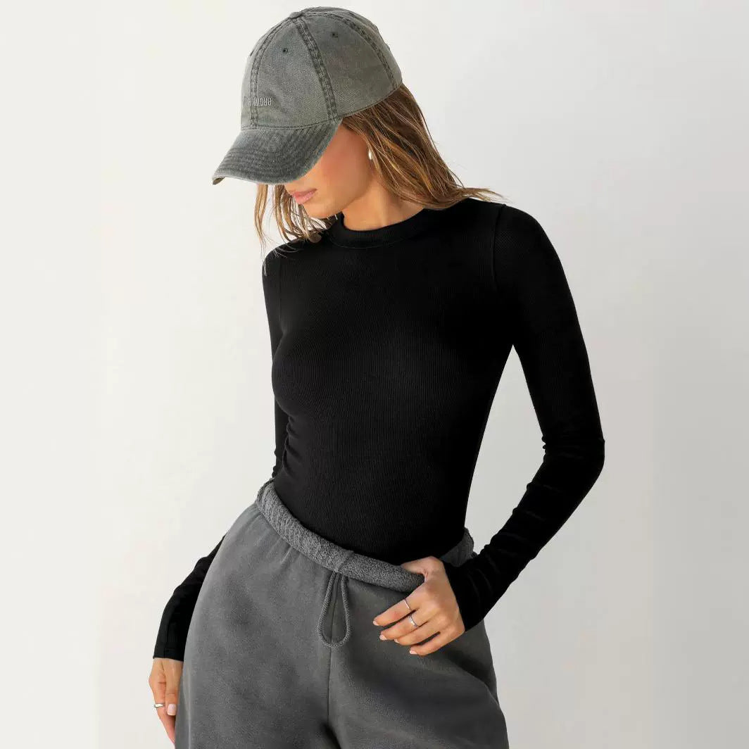 Women’s Apricot Ribbed Double Layer Long Sleeve Top