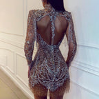 Summer Dress Gold Backless Transparent Cutout Miniskirt