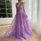 Women's Tulle Square-Neck High-Slit Bridal Maxi Dress