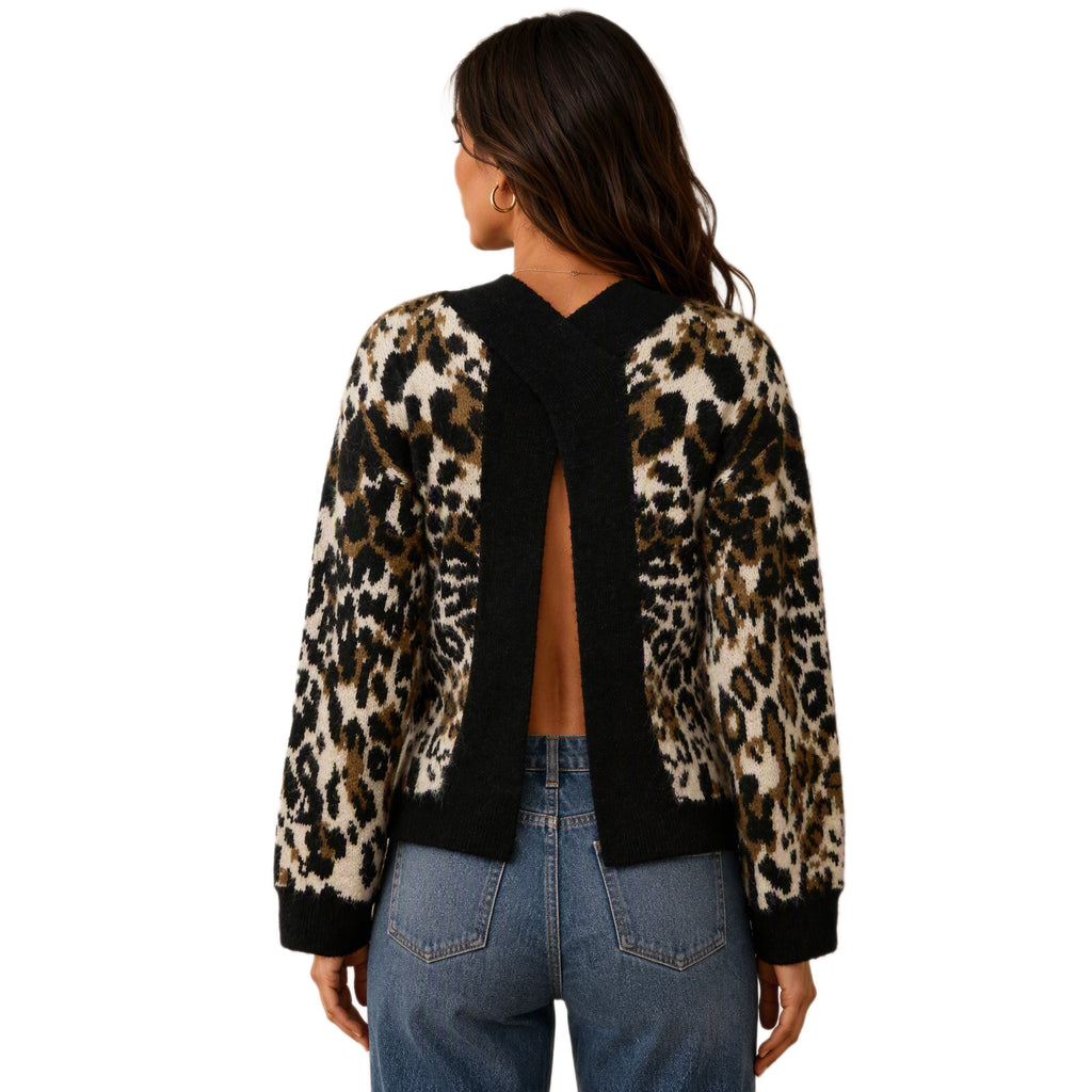Women's Leopard Print Mock-Neck Sweater