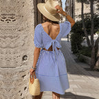 Striped Square-Neck Lace-Up Dress
