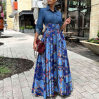 Denim Patchwork Maxi Shirt Dress