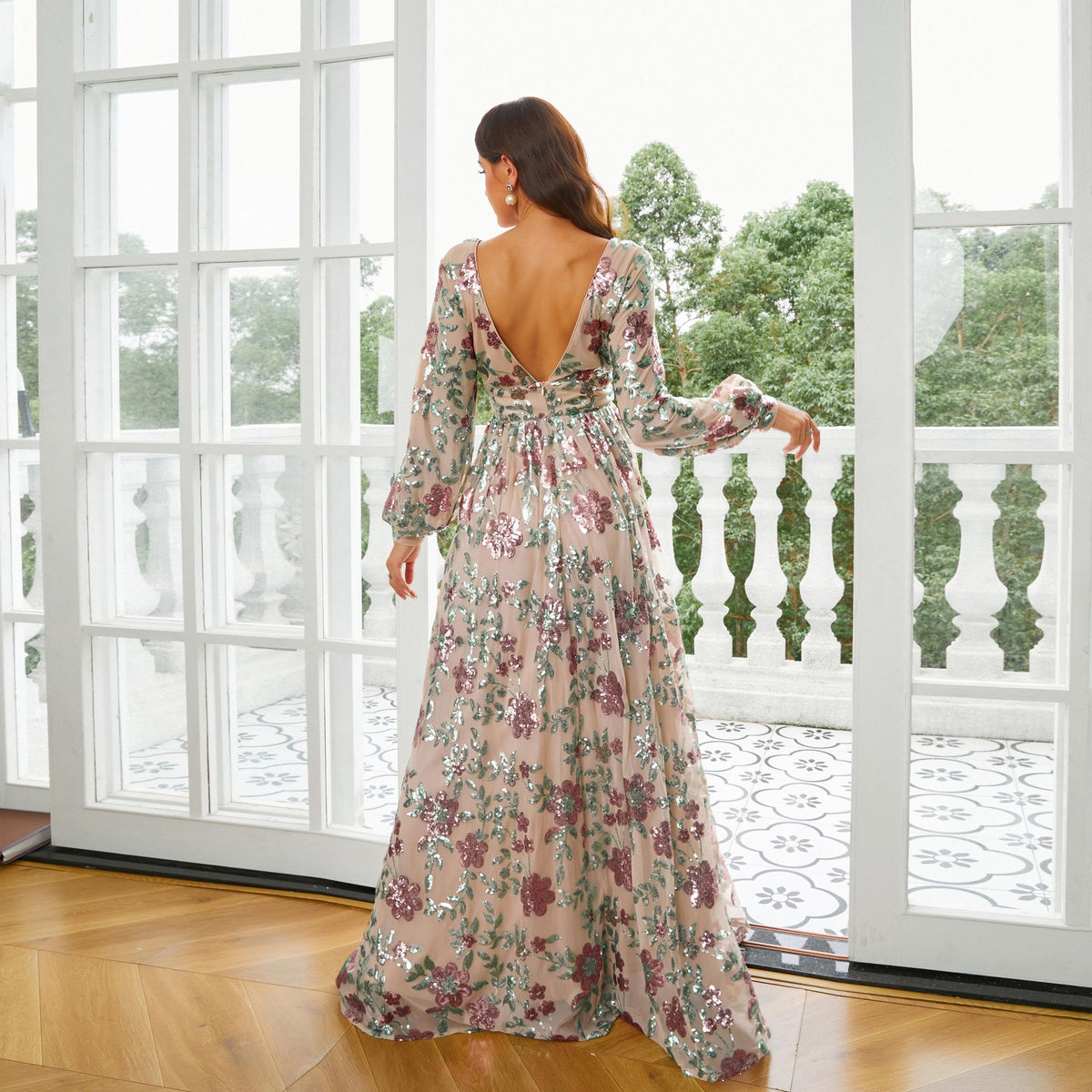 Women's Embellished V-Neck Maxi Dress