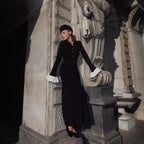Collared Long-Sleeve Knit A-Line Maxi Dress