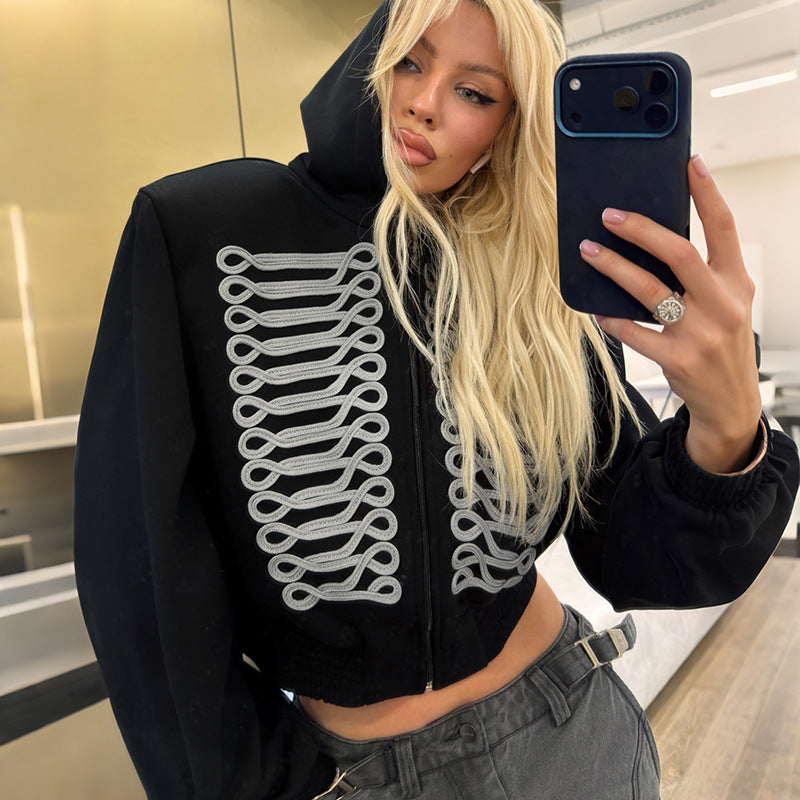 Women's Printed Hooded Zip-Up Sweater