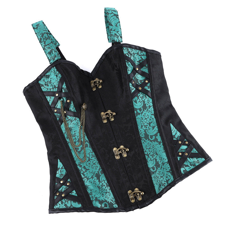 Women's Black and Green Gothic Lace-Up Bodysuit
