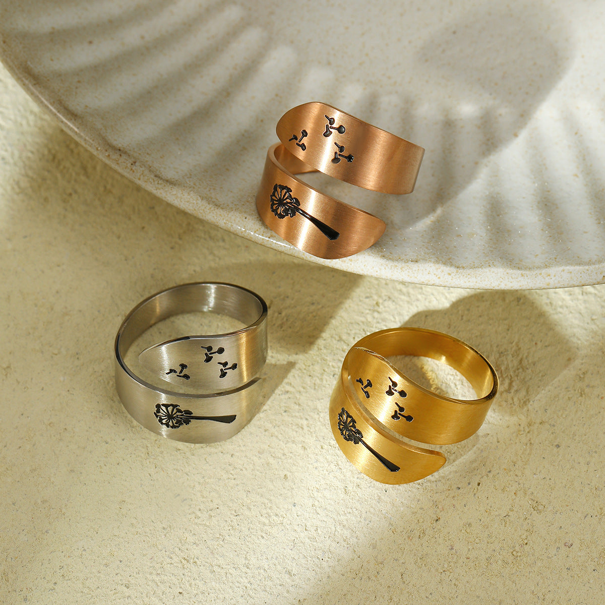 Corrosion Dripping Dandelion Open End Ring Printing