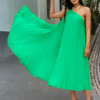 Women's Pleated One-Shoulder Sleeveless Dress