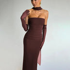 Women's Tube Top Cinched Waist Dress Ribbon Backless Sheath Dress