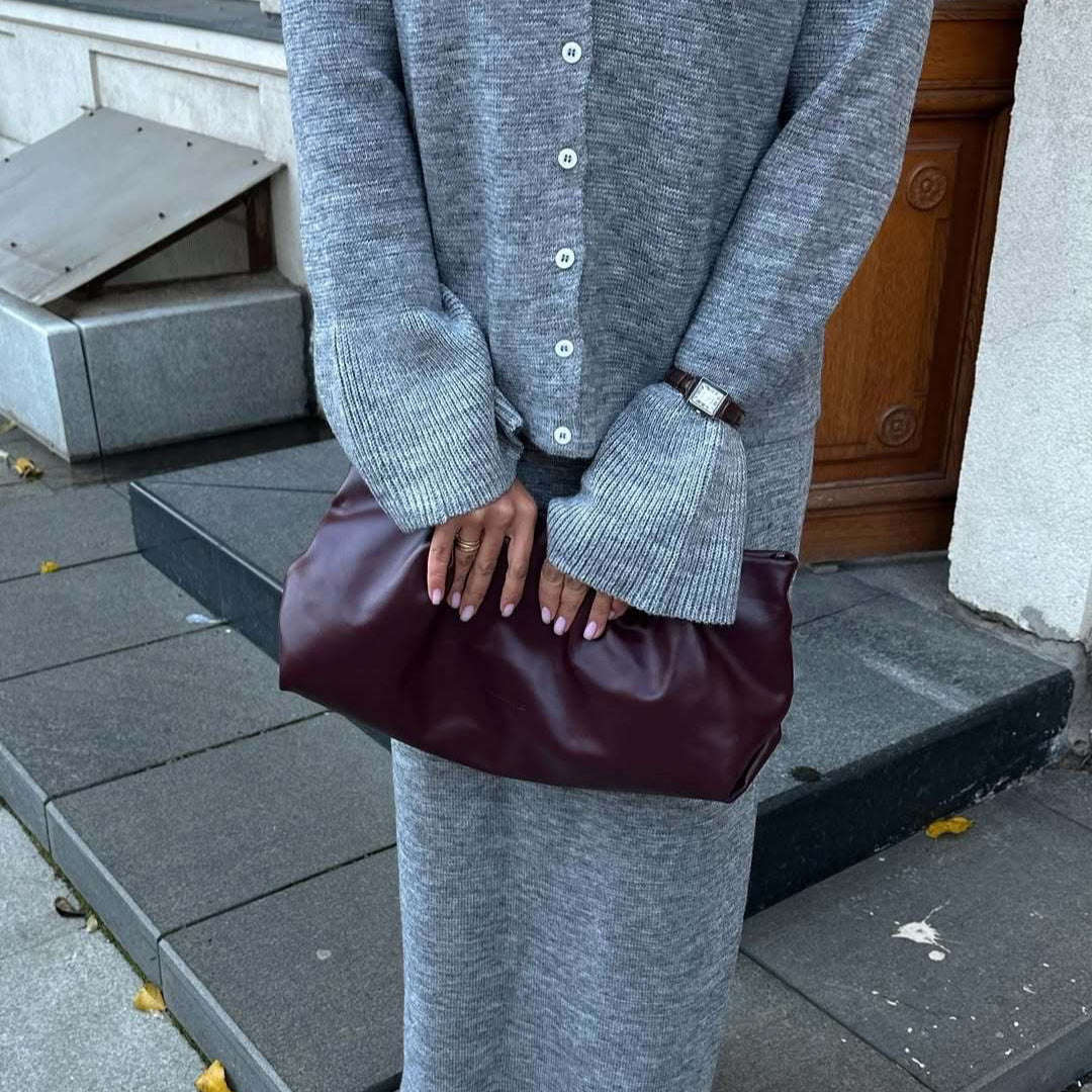 Women's Knit Bell-Sleeve Skirt Suit Two-Piece Set