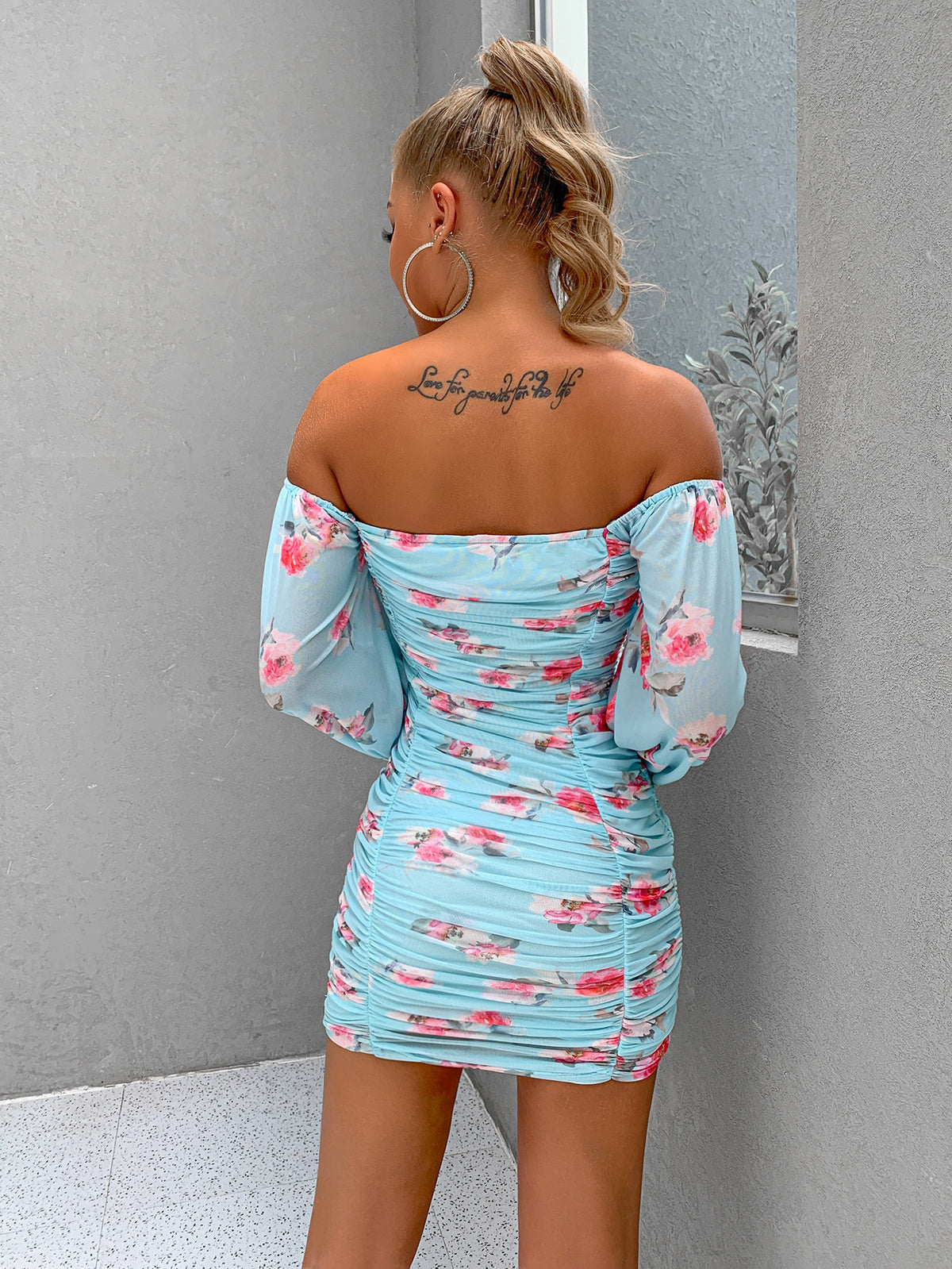 Women's Printed Off-Neck Sheath Dress