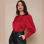 Women's Long Sleeve Lantern Sleeve Satin Shirt