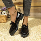 British Low Top Platform Shoes Women Summer round Toe Loafers Small Leather Shoes
