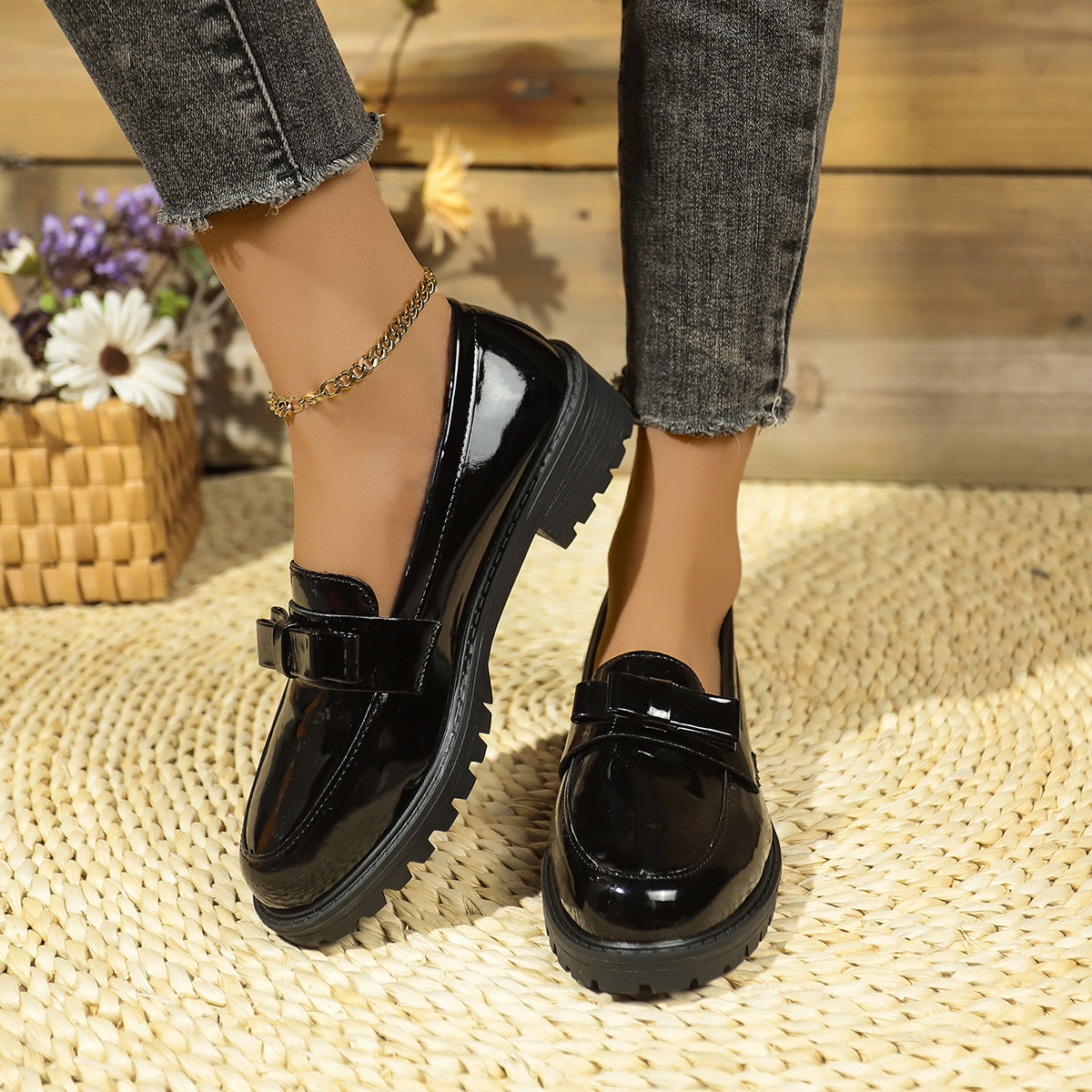 British Low Top Platform Shoes Women Summer round Toe Loafers Small Leather Shoes