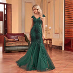 Women's V-Neck Sequin Backless Fishtail Maxi Dress