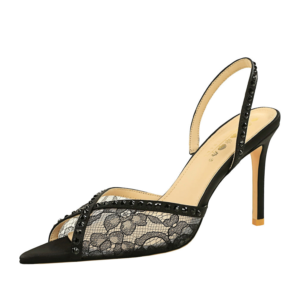 Women's Rhinestone Lace Mesh Heels