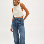 Embroidered Floral Lace-Up Cropped Blouse