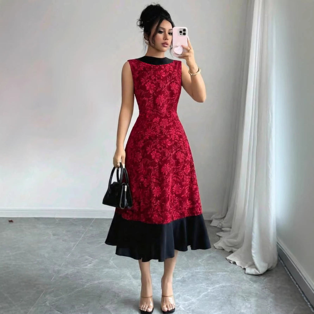 Women's Elegant Color Block Embroidered Dress