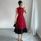Women's Elegant Color Block Embroidered Dress