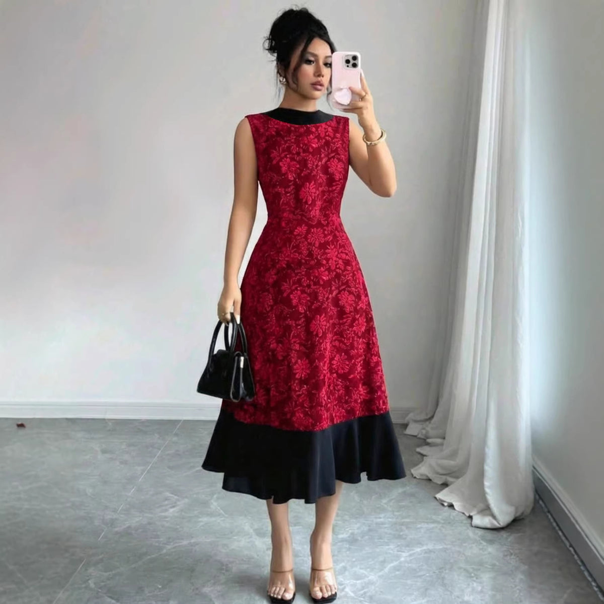 Women's Elegant Color Block Embroidered Dress