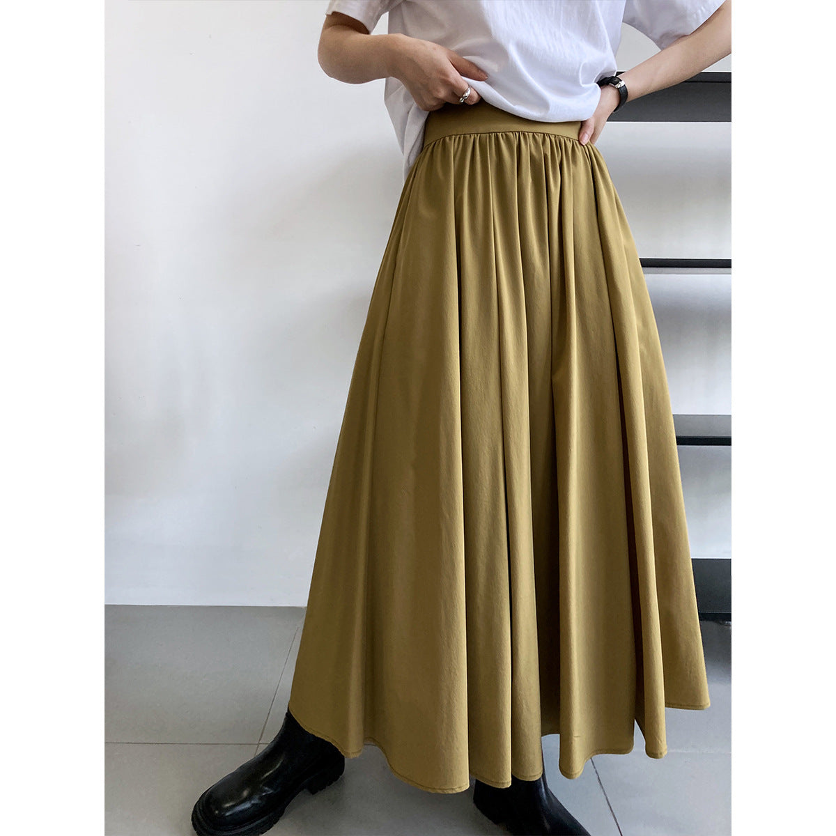 High Waist A Line Pleated Long Spring Elegant Sense Skirt