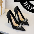 Women's Rhinestone Bow Satin Pumps