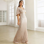 Women's V Neck Sequ Cocktail Sheath Mid Length Bridesmaid Evening Dress