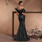 Elegant Ruffle Sleeve Sequin Elegant Cocktail Party Dinner Dress