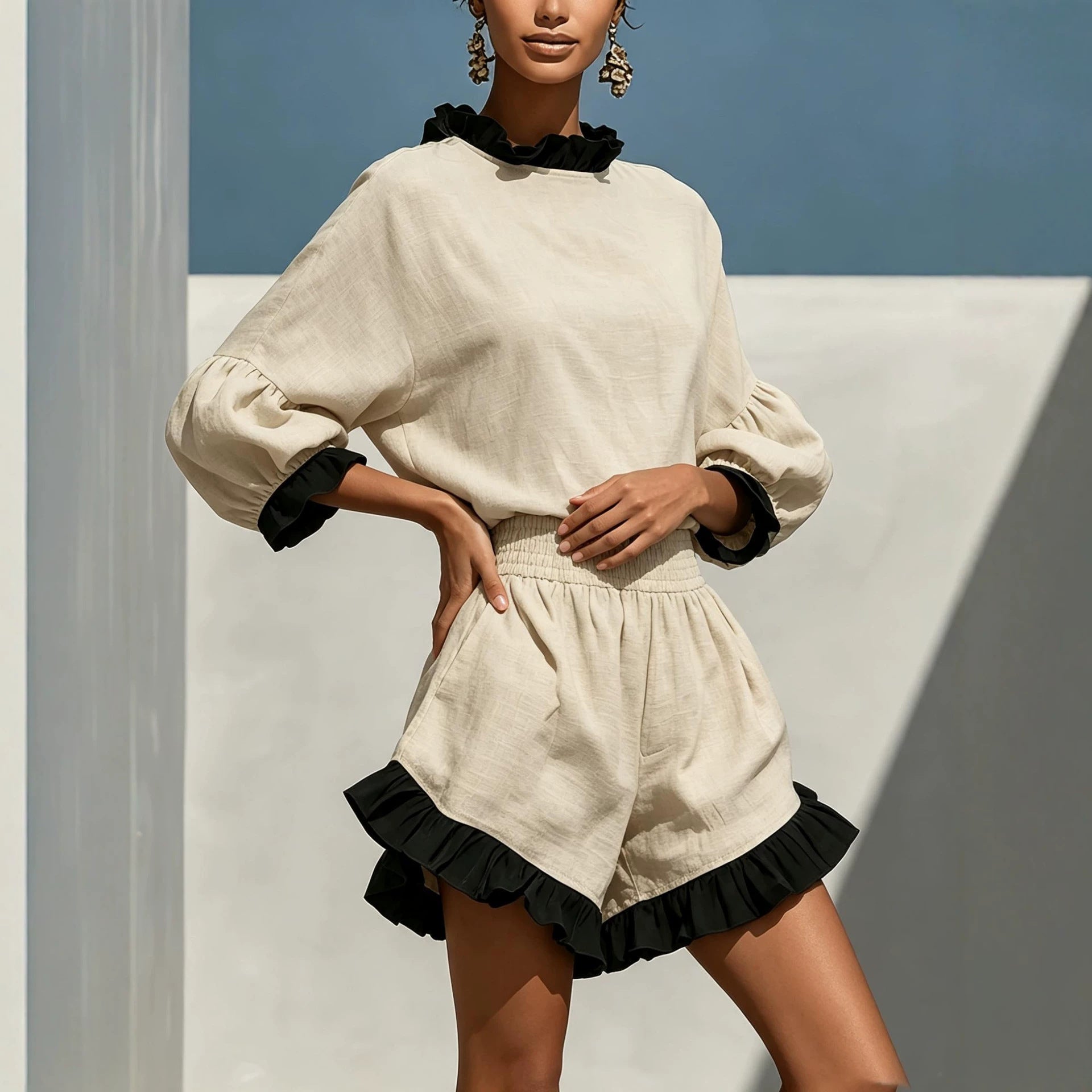 Women's Ruffle Top & Shorts Set