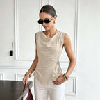 French Swing Collar SL Vest Women Side Drawstring Waist