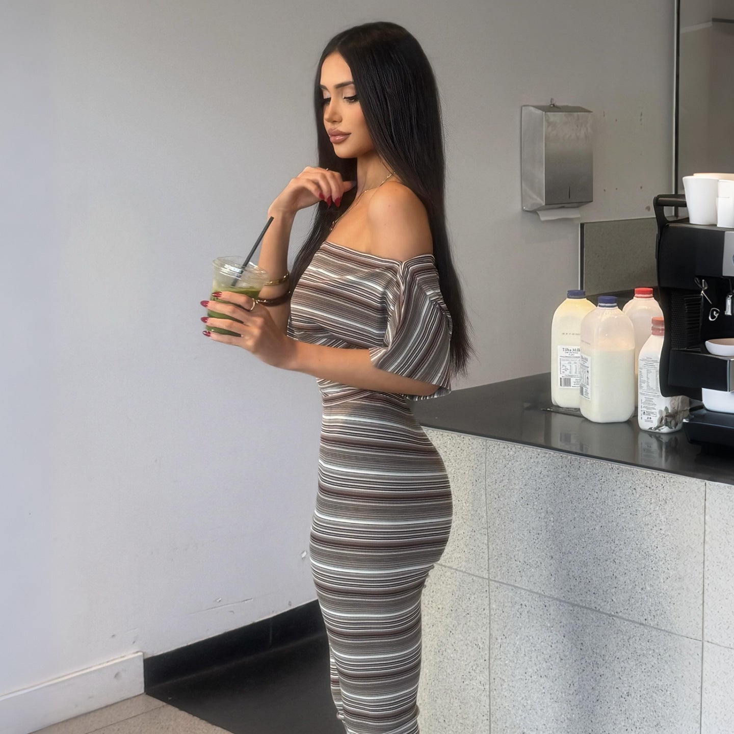Summer Women Striped Sexy Tube Top off Shoulder Short