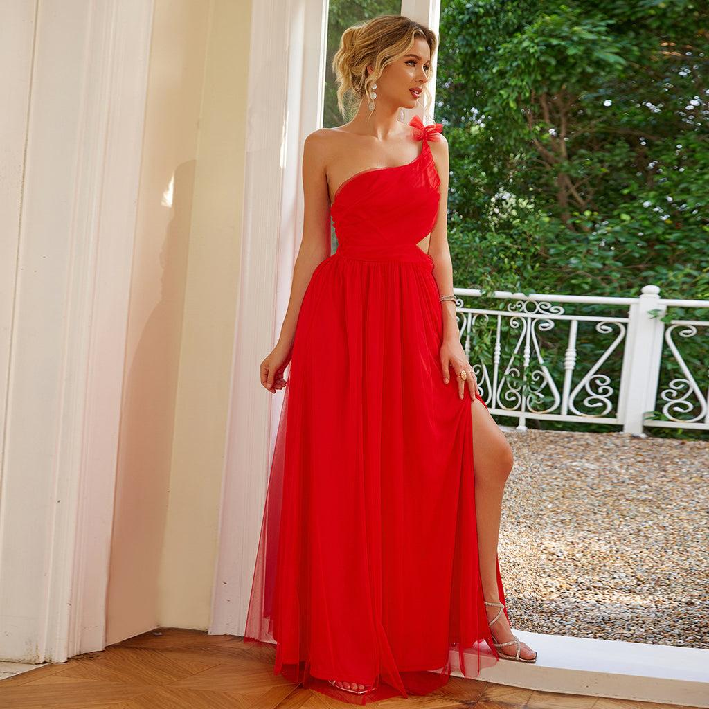 Solid-Color Voile Slit Dress