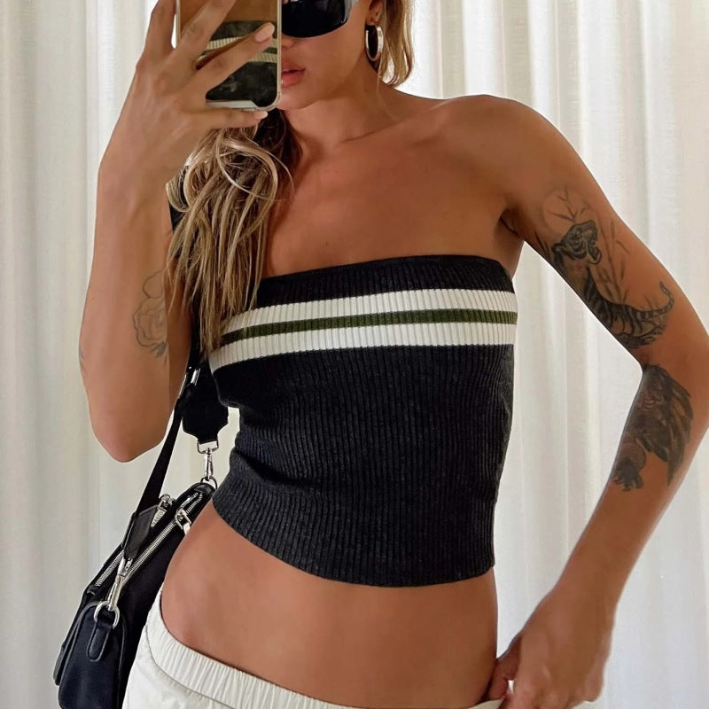Women's Striped Color-Block Knitted Tube Top