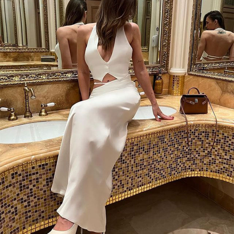 Halter Backless Deep V Plunge Top Sheath Dress Slim Fit