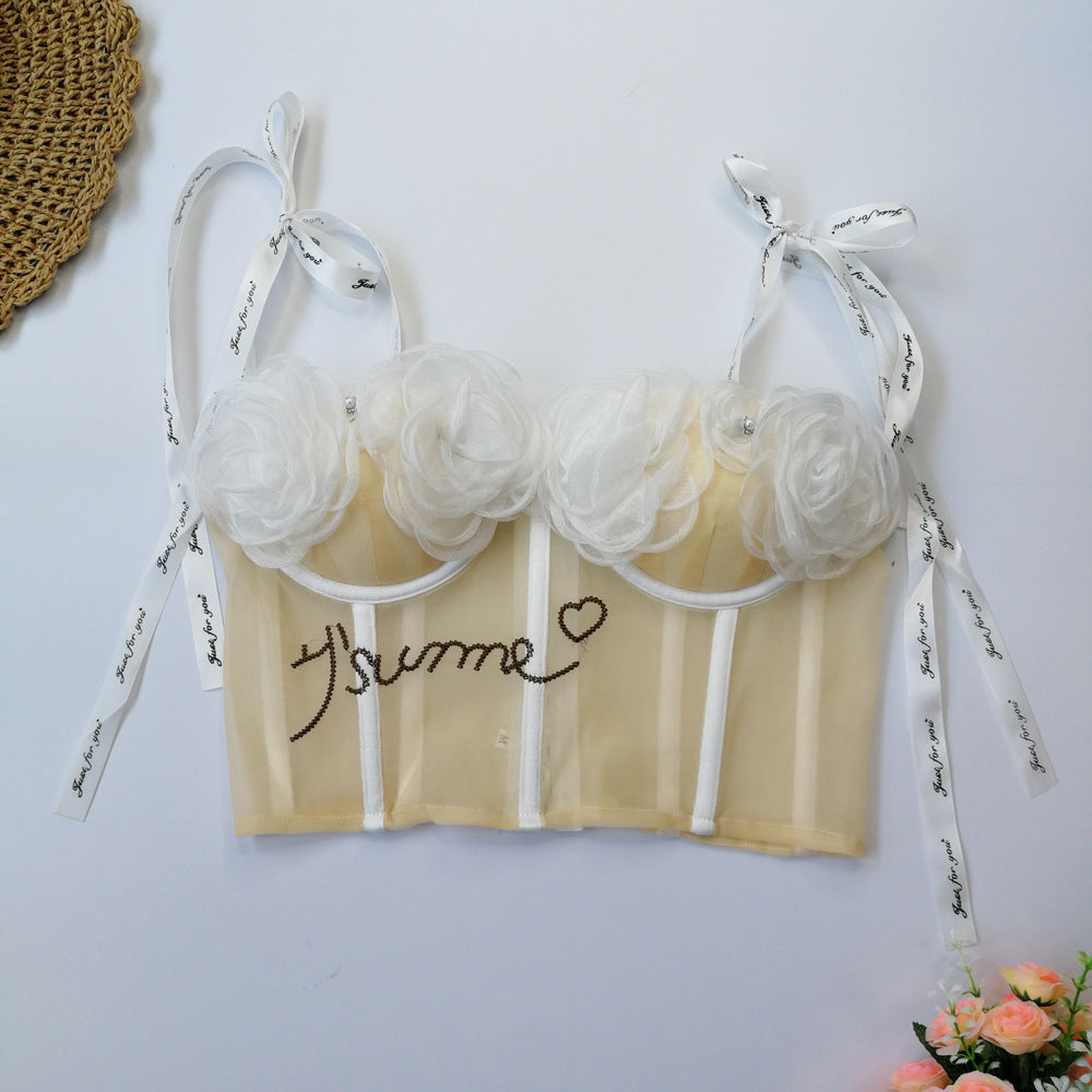 Floral Lace-Up Sheer Camisole Top