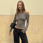 Women’s Contrast Stripe Asymmetric Long Sleeve Top