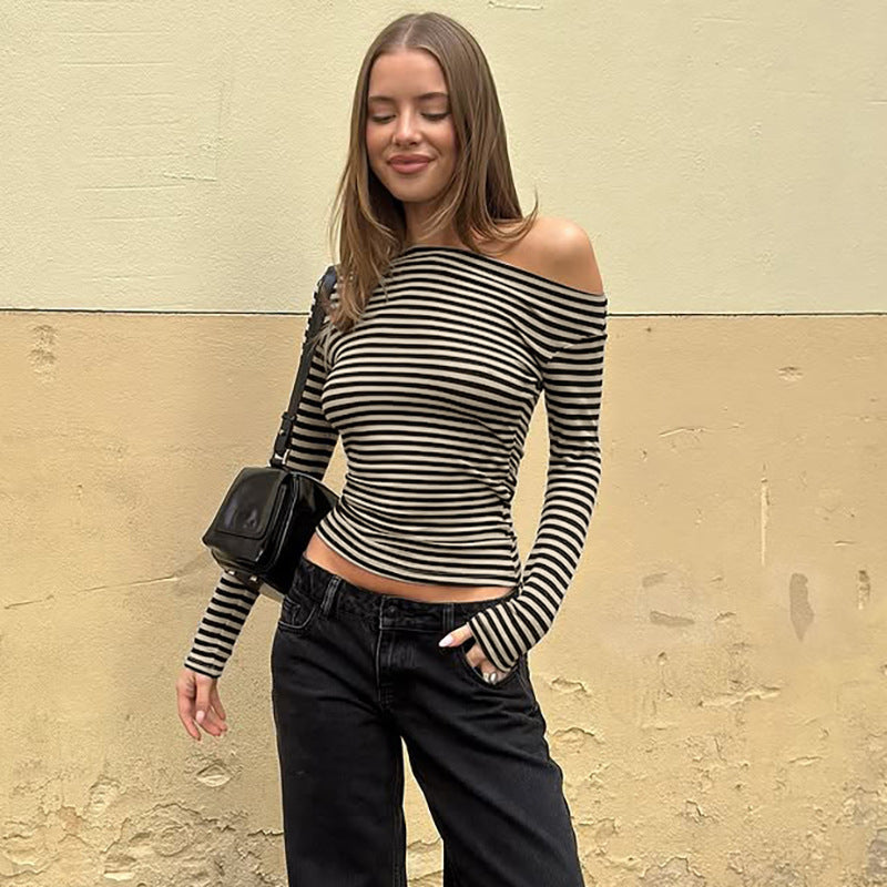 Women’s Contrast Stripe Asymmetric Long Sleeve Top