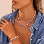 Ceramic Necklace Set Floral Beads Blue White Porcelain
