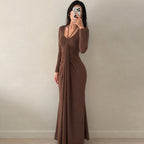 Women's Deep V-Neck Pleated Maxi Dress