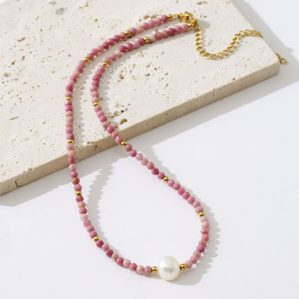 Rhodochrosite Pearl Necklace