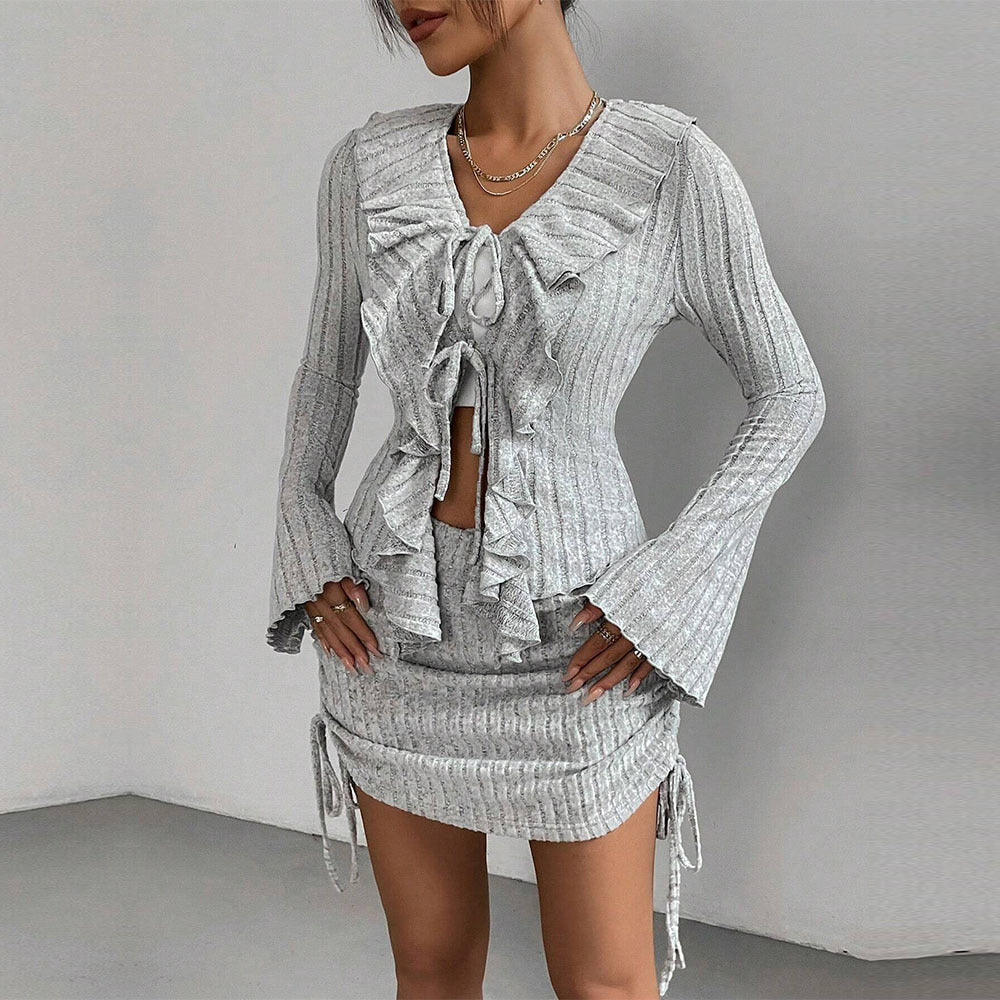 Women Elegant Suit Wooden Ear Slim Fit Two Piece Suit