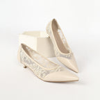Women's French Lace Pointed-Toe Low-Heel Shoes