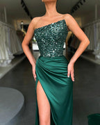 Women's Green Sequined Fairy Wedding Long Long Sleeve One-Piece Mid-Length Evening Dress