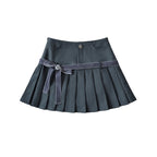 Retro Plaid Bow Lace Up Pleated College High Waist Skirt