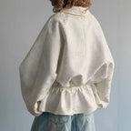 Apricot Texture Jacquard Waist Trimming Short Coat Women