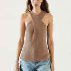 Women's Women Clothing Elegant Cross Halterneck Spaghetti Straps Sleeveless Knitted Sweater Vest Top