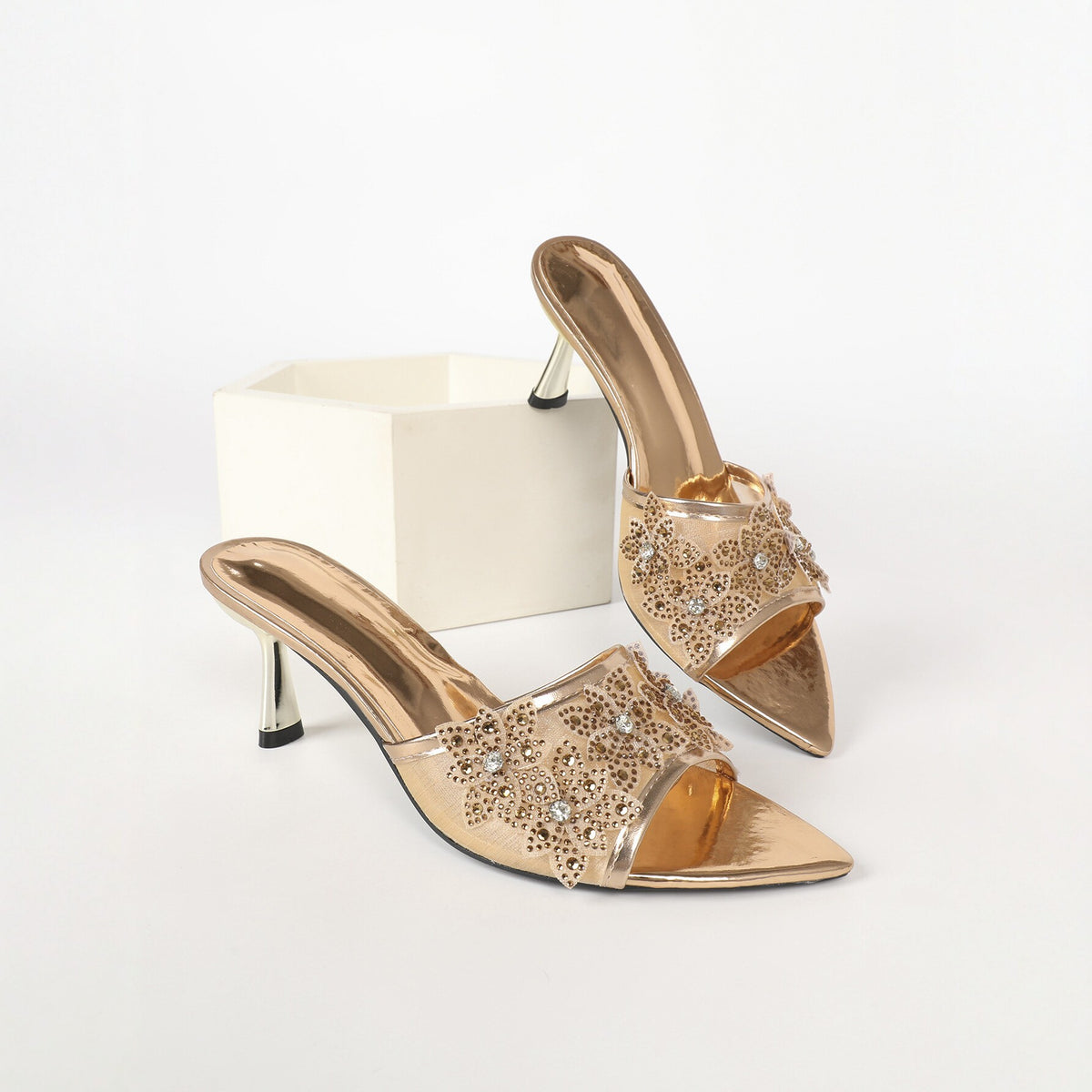 Women's Black Rhinestone Pointed-Toe Heels