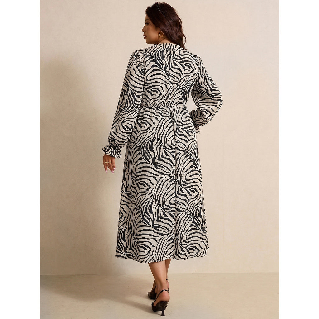 Women's Plus Size Zebra Print V-Neck Midi Dress